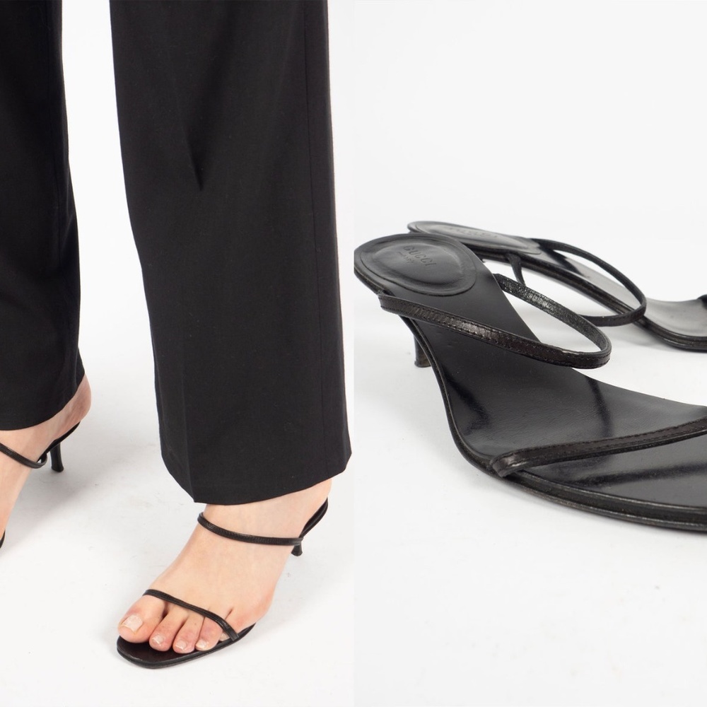 Iconic 1990s Vintage Gucci Black Ultra Minimalist Kitten Heel Sandals Sz 36.5